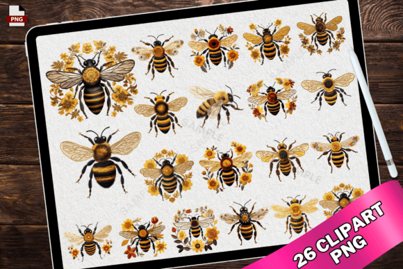 Embroidery Honey Bee PNG Clipart for Apparel